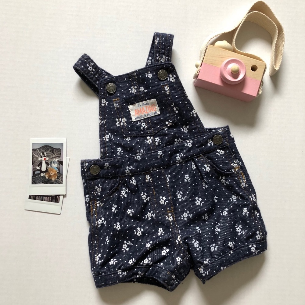 Carter’s Overalls Shorts Flower Floral Denim Look